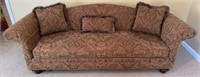 Rolled Arm Sofa w/ Tan/Burgundy/Green Upholstery