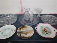 Cut glass, platters & china plates