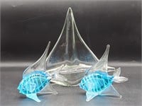 (H) 3 Hand Blown Glass Decor. Sailboat and