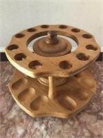 Walnut Decatur Rotating Pipe Stand w/Tobacco Jar