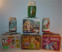 4 Metal Lunch Boxes & 3 Individual Thermos