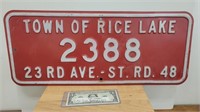 Rice Lake Wisconsin Fire Address Tag Sign