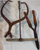 Antique Tools: Hand Drill, Trimmer, Ice Tong