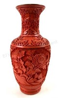 Vintage Chinese Carved Cinnabar Vase