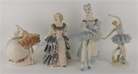 Lot of 4 porcelain lady figures, 9 to 12"