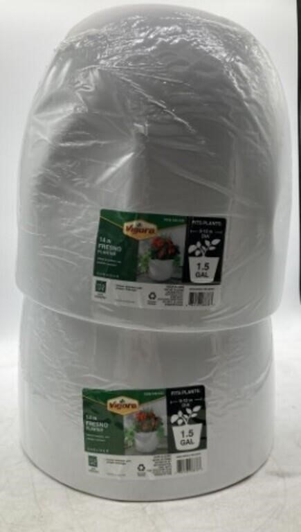 Set of 2 Vigoro 14" Fresno Planter 1.5 Gallon Whit