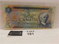 1972 CANADA 5 DOLLARS NOTE BOUEY TASMINISKY