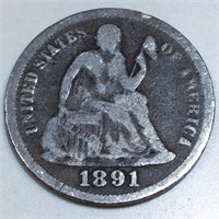 1891 Seated Liberty Dime