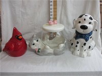 Dog, Cat, Cardinal cookie jars
