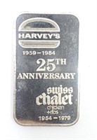 JM 1 Ounce Silver Ingot 25th Anniversary Harveys 1