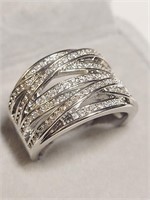 Round cut Wide Band Crossover Design Ring Size 8