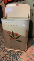 Vintage metal laundry basket with hand painted