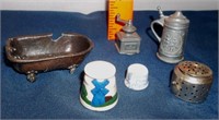 Vtg Pewter Snuffers, Thimbles, Tea Infuser