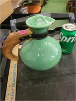 Green Pottery Pitcher w/ Wooden Handle