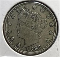 1883 Liberty V Nickel no cents AU