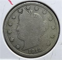 1912S Liberty V  Nickel VG Key date