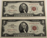 (2) 1963 Red Seal $2 Bills