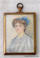 Signed  Portrait Miniature of a Young Lady 1907