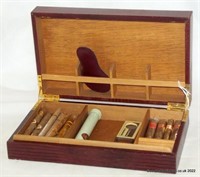Vintage Cigar Humidor Maroon Calfskin + Cigars
