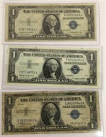3 One Dollar Silver Certificates