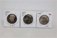 (3) Kennedy Half Dollars 1980 P,D BU and S Proof
