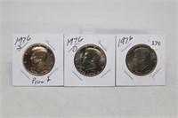 (3) Bicentennial Half Dollars 1976-P,D BU and S PF