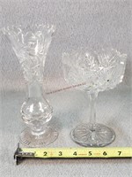 Clear Cut Crystal 8" Vase & 6" Stem Dish