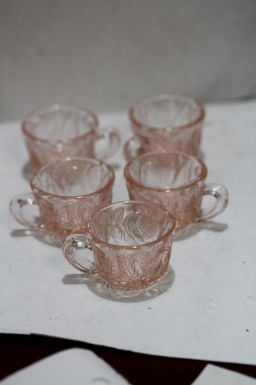 Lot of 5 Miniature Pink Depression Glass Cups