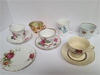 3 English Tea Cups & Saucers, 3 Singles, 1 Plate