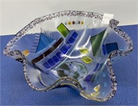 Vivid Wavy Art Glass Bowl