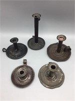 5 Tin ware candlestick stands