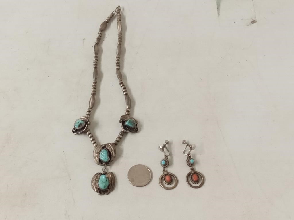 vtg sterling & turquoise necklace + set of