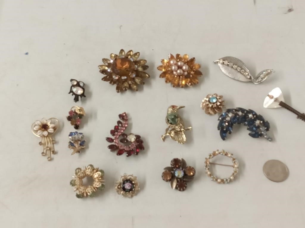 group of vtg costume jewelry pins & brooches