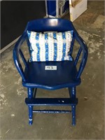 Wooden Royal Blue Chair With Arm And Foot Rest
