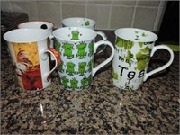 Set of Five Porcelain Novelty Coffee Mugs