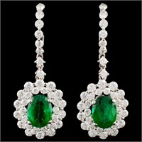 18K Gold 2.25ct Emerald & 2.28ctw Diamond Earrings