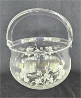 Pasabahce Turkey Etched Glass Handle Basket 7"