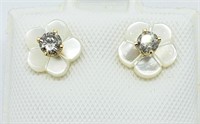 14K Gold Diamond Mother Of Pearl Flower Earrings