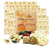New 6 Pack Beeswax Wrap, Reusable Food Storage