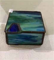 Stained glass hinged lid trinket box measuring 2