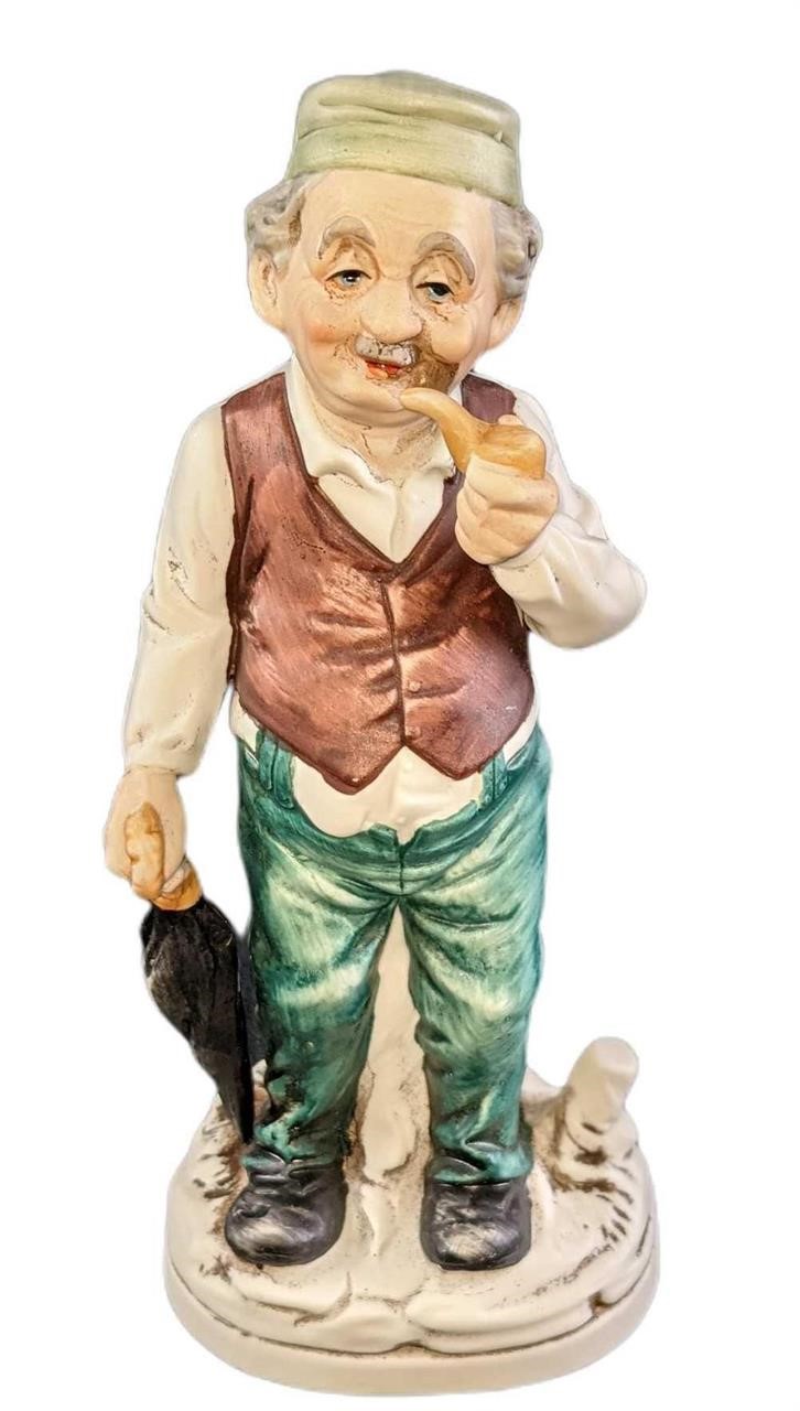 Vintage Porcelain Bisque Old Man With Pipe Figurin