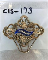C15-173 Vict. Pinchbeck brooch w/blue s