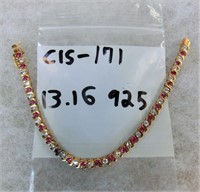 C15-171 sterling Tennis bracelet w/red & clear