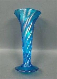 N'Wood Blue Stretch Glass # 727 Twisted Swirl Vase