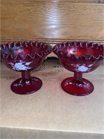 Pair of Fenton Ruby Red Ruffled Compote Hand