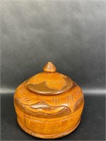 Hand Carved Wood Jar with Lid