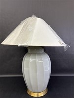 Blue Ceramic Lamp & White Lamp Shade