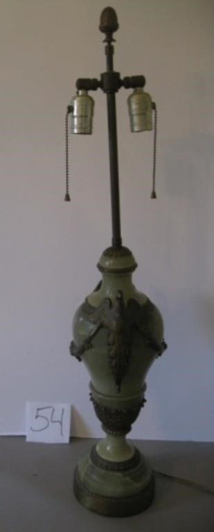 Antique Marble Table Lamp with Two Bronze Eagles