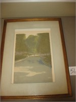 Antique Framed Lithograph of Abstract Cyclist an