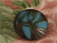 Turquoise Victorian Glass Button